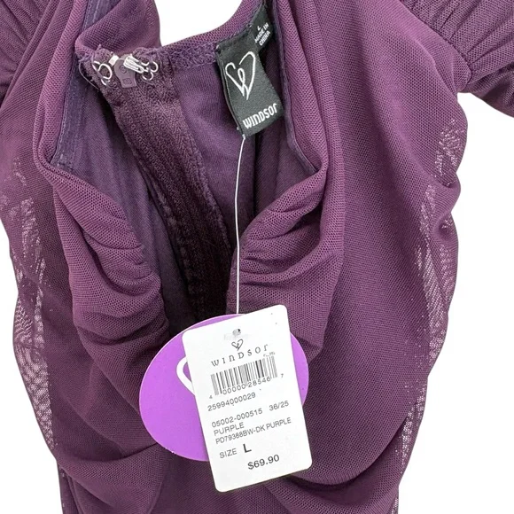 NWT Windsor Marla Mesh Off-The-Shoulder Formal Dress Size Large Purple Plum Long - Picture 6 of 12